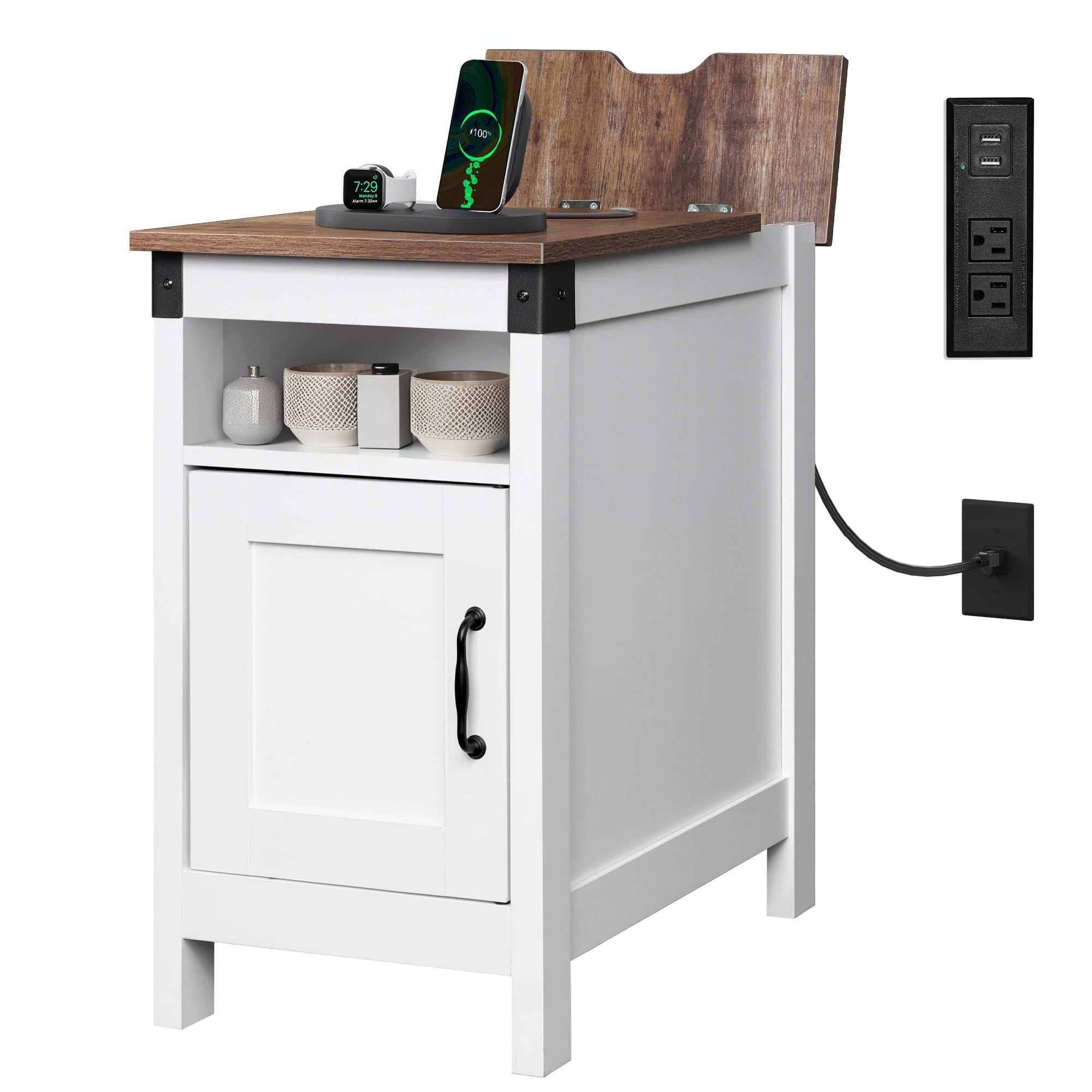 GALAXHERO Side Table with Charging Station Narrow End Table with ...
