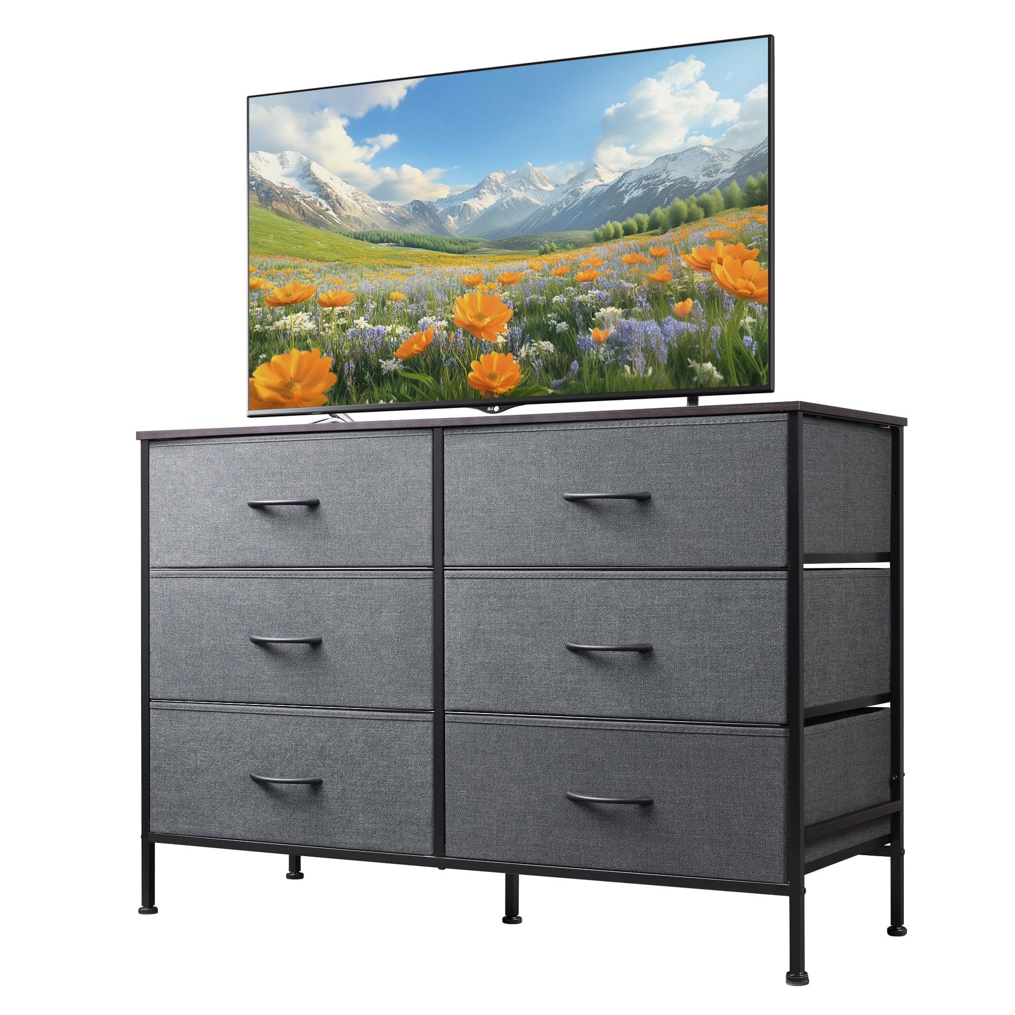 GALAXHERO 6-Drawer Fabric Dresser, 50-Inch TV Stand Wide Chest of Drawers for Bedroom, Closet, Living Room, Dark Gray