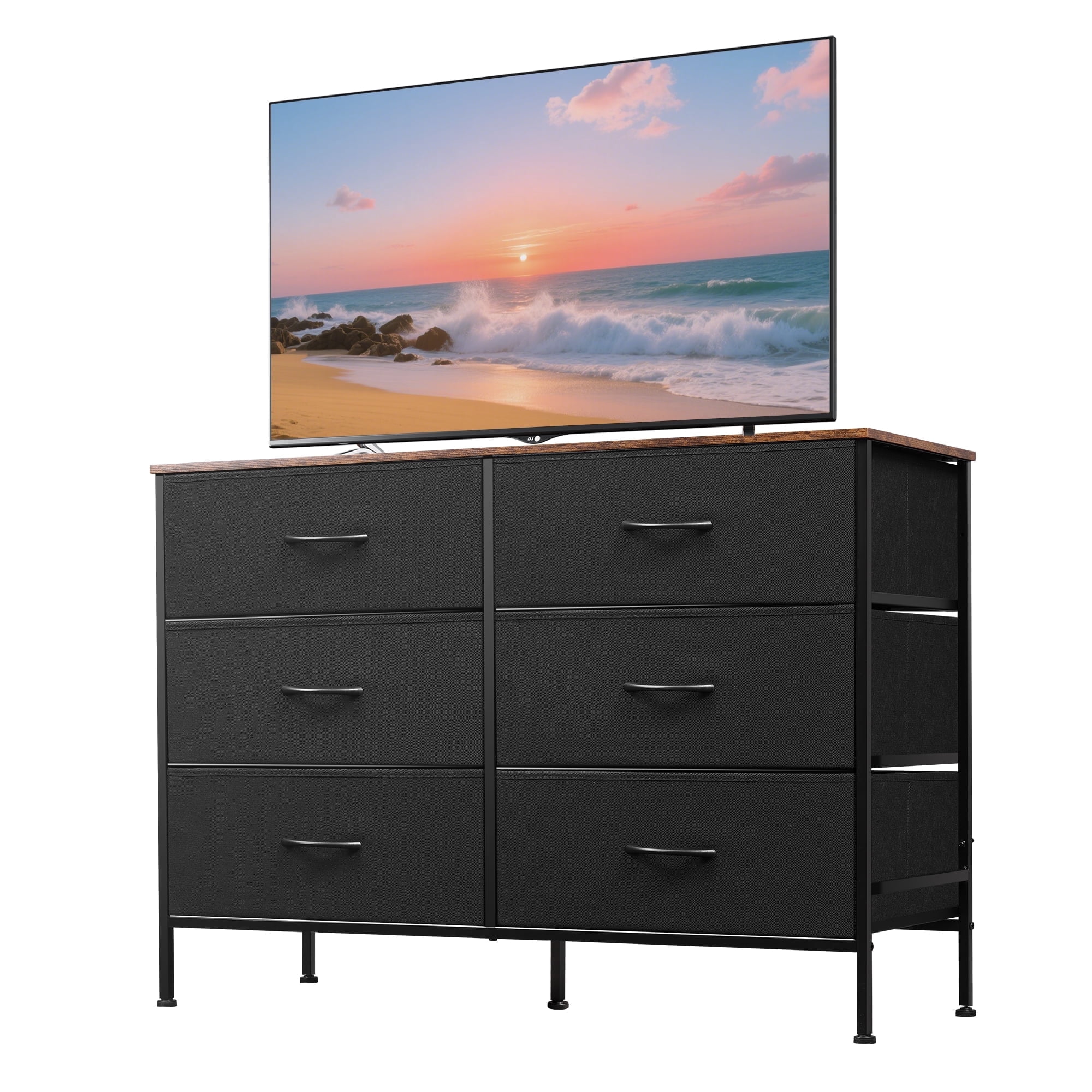 GALAXHERO 6-Drawer Fabric Dresser, 50-Inch TV Stand Wide Chest of Drawers for Bedroom, Closet, Living Room, Black