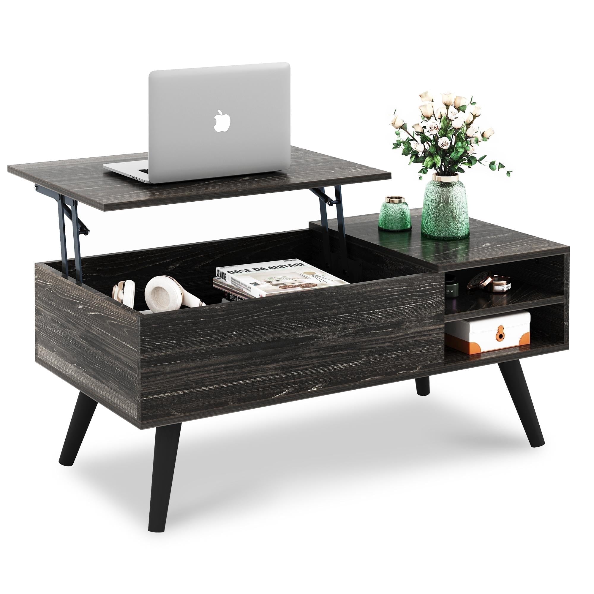 GALAXHERO Coffee Table for Living Room with Hidden Compartments and Removable Storage Shelves Lift Top Table Charcoal Black