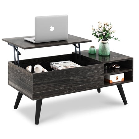 GALAXHERO Coffee Table for Living Room with Hidden Compartments and Removable Storage Shelves Lift Top Table Charcoal Black
