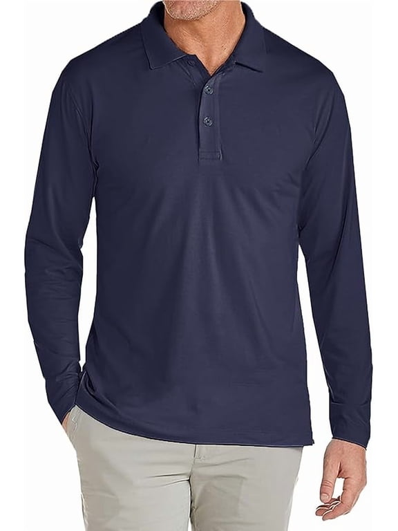 LONG SLEEVE MEN'S PIQUE POLO SHIRT - SIZE: MEN L - NAVY