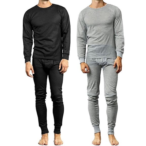GALAXY BY HARVIC MEN'S 4-PIECE THERMAL SET (2-FULL SETS) - SIZE XL - GRAY/BLACK