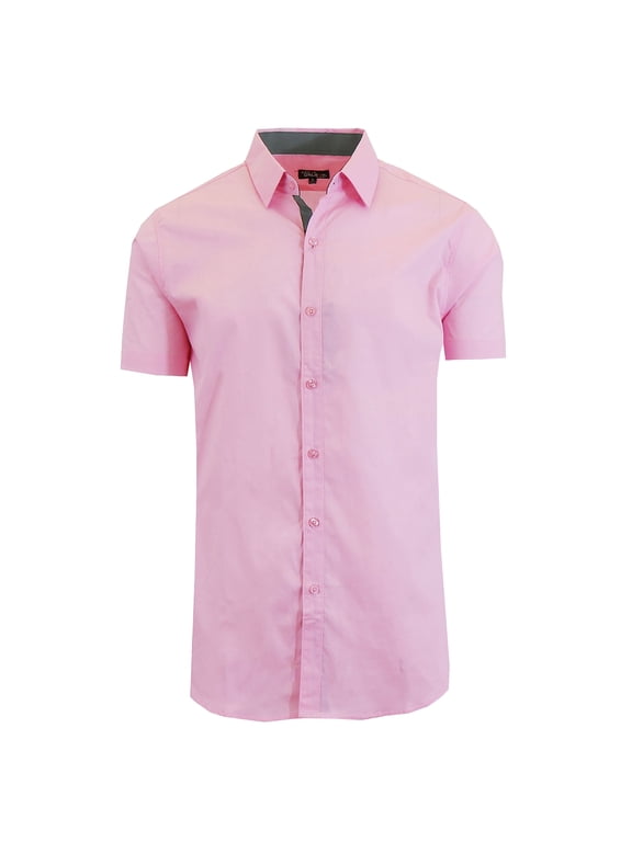 MENS SLIM FIT SHORT SLEEVE BUTTON UP SHIRT - SIZE: MEN S - PINK