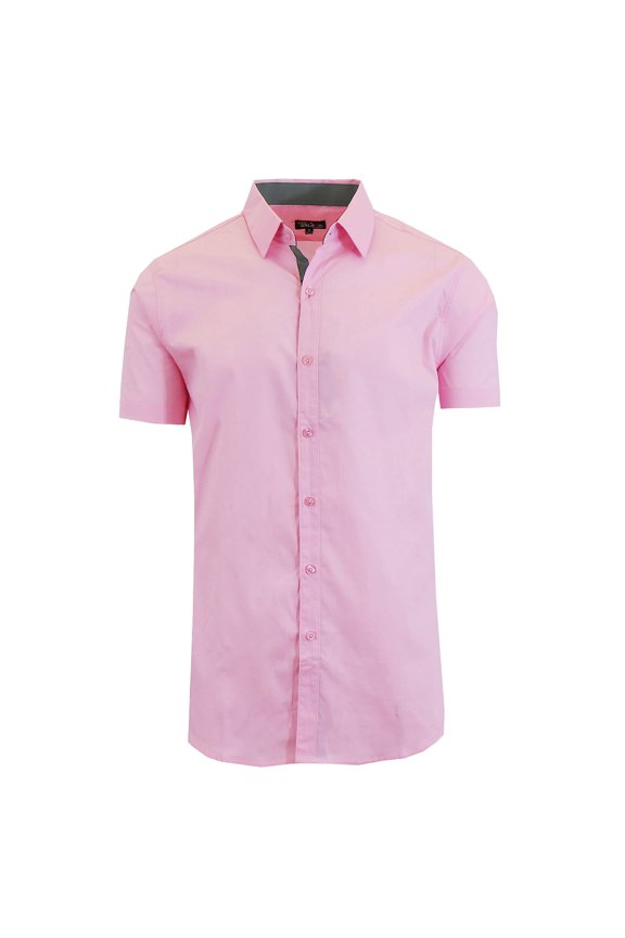MENS SLIM FIT SHORT SLEEVE BUTTON UP SHIRT - SIZE: MEN S - PINK
