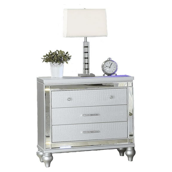 Sterling Mirror Framed Nightstand Made with Wood in Silver