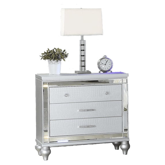 Sterling Mirror Framed Nightstand Made with Wood in Silver