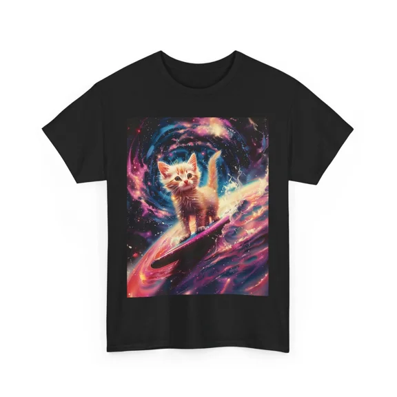 GALAXY SURFER KITTY CAT KAWAII TSHIRT SHIRT UNIVERSE STARS ART GIFT WOMEN TEENS