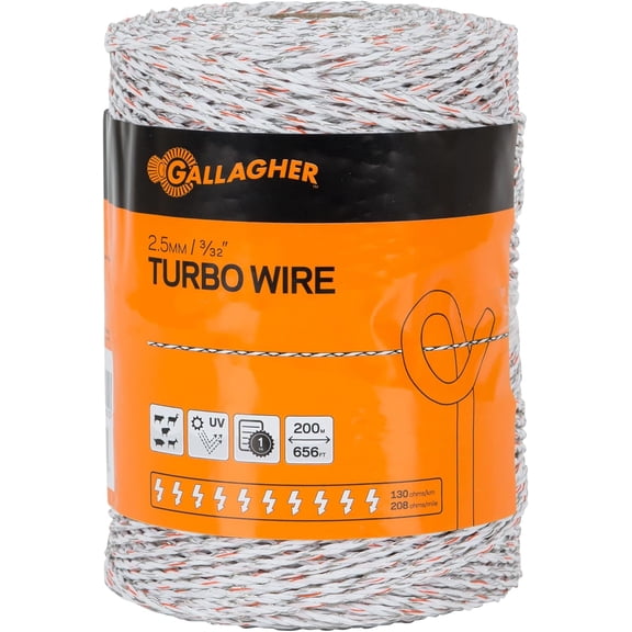 Gallagher High Conductive 3/32 Inch Electric Fence Turbo Wire, 656 Feet