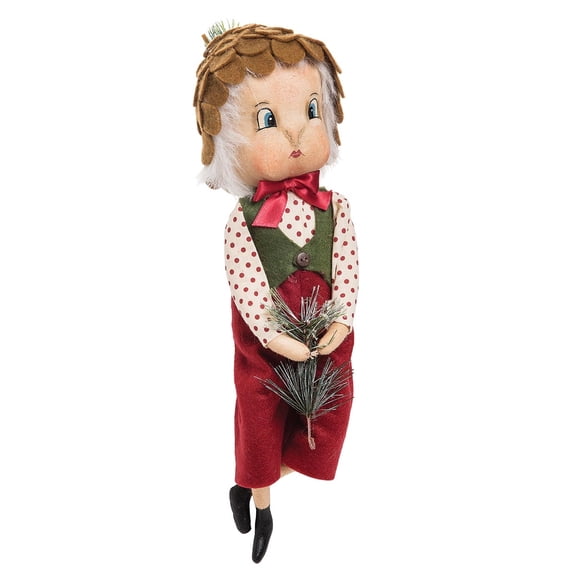 GALLERIE II Christmas Holiday Cute Hammond Pinecone Boy Folk Art Doll Collectible, Joe Spencer Gathered Traditions Home Decor Figures Figurines
