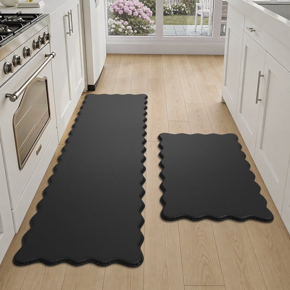 GALMAXS7 Kitchen Rugs and Mats Kitchen Mat Anti Fatigue Mats for kitchen, Non Slips Kitchen Floor Mat for Standing, 17"x29"+17"x47", Black