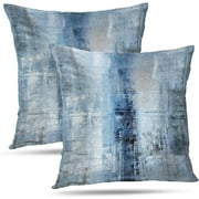 GALMAXS7 2Pcs Blue and Grey Abstract Art Pillow Cover Decorative Throw Pillows Cushion Cover 18"x18"