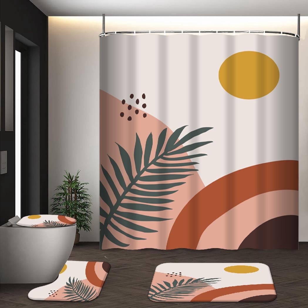 GALMAXS7 4Pcs Boho Shower Curtain Sets with Rugs and Hooks Abstract ...