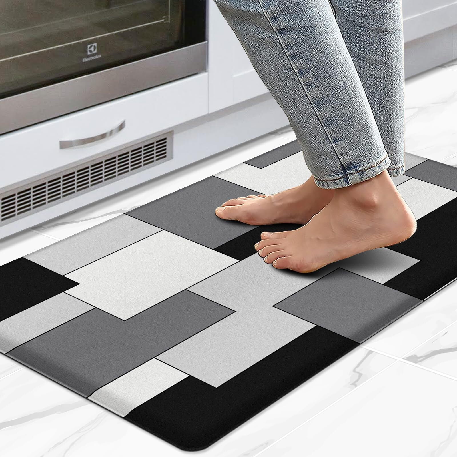 GALMAXS7 Black Grey Kitchen Rug Anti-Fatigue Kitchen Mat for Floor ...
