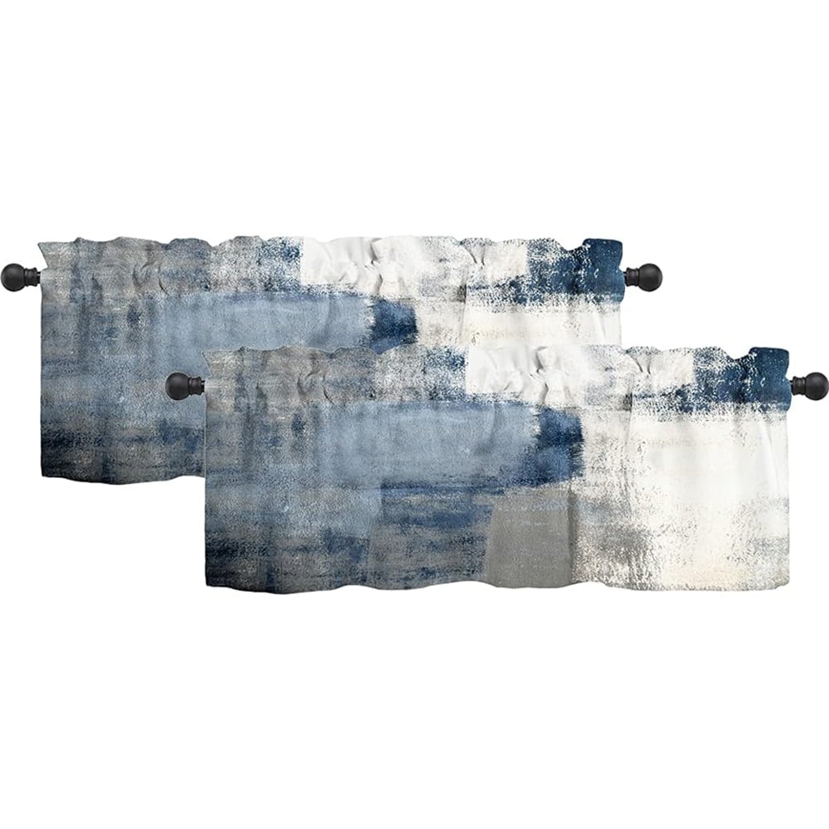 GALMAXS7 Darkening Kitchen Curtains, Blue Grey Abstract Blackout Window ...