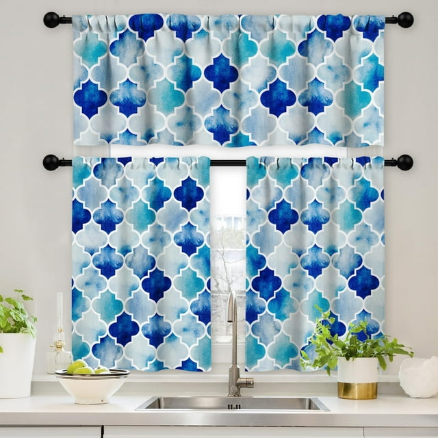 GALMAXS7 Blue Kitchen Curtains and Valances Set 3 Piece Kitchen