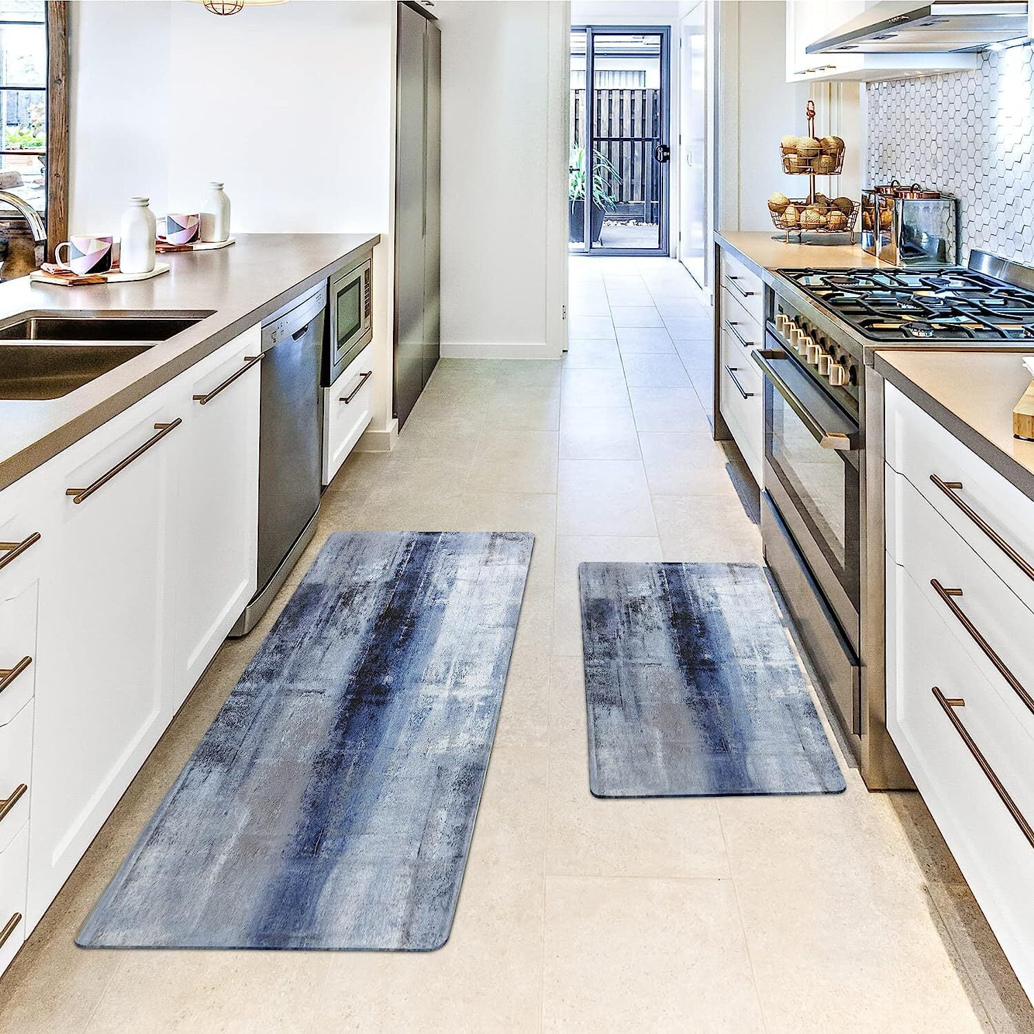GALMAXS7 Blue Kitchen Rugs and Mats 2 Anti Fatigue Mats Gray PVC Kitchen Cushioned Kitchen Mats