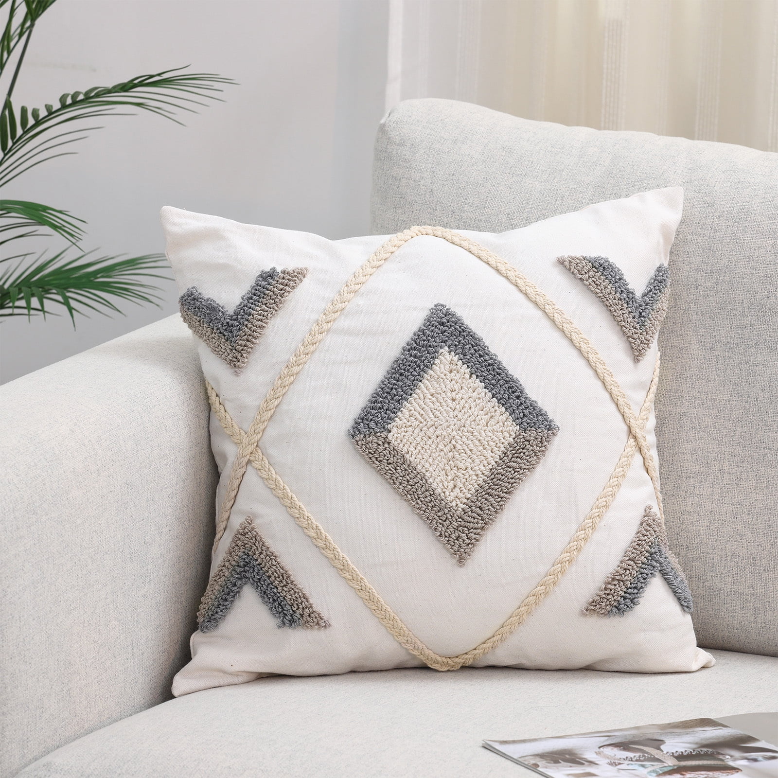 GALMAXS7 Boho Tufted Pillow Cover Geometric Square Decorative