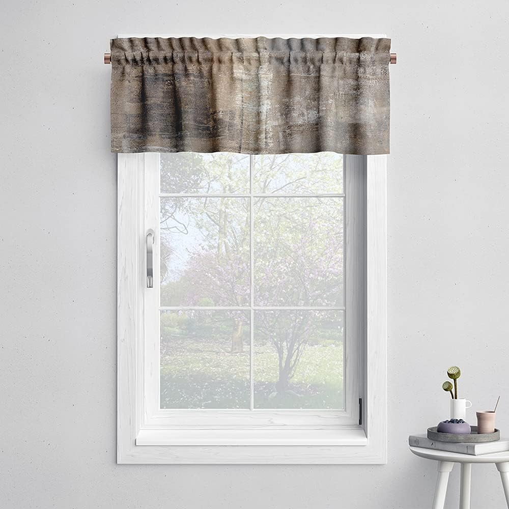 GALMAXS7 Brown Grey Kitchen Curtains Abstract Art Valances Rod Pocket