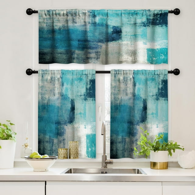 GALMAXS7 Kitchen Curtains Sets for Windows 3 Piece Teal Kitchen Curtains Valances 36 Inch Length