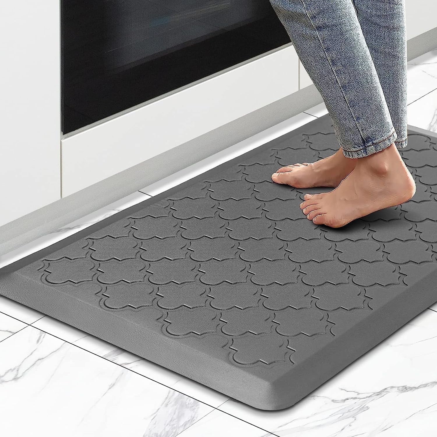 "GALMAXS7 Comfort Floor Kitchen Mat, 17""x 29"" Anti Fatigue Cushioned Rug, Gray Memory Foam Ergonomic Design"