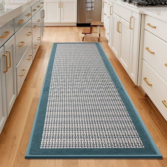 GALMAXS7 Kitchen Rug Absorbent Rubber backed Kitchen Mat Blue Woven Floor Mat for Cooking 20" x 70"