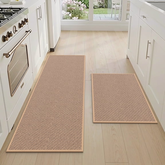 GALMAXS7 Kitchen Rugs and Mats 2 Piece Non Skid Kitchen Mats Washable Kitchen Floor Mats 20"x32" 20"x47",Beige