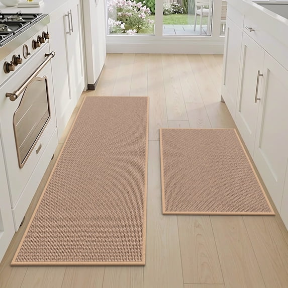GALMAXS7 Kitchen Rugs and Mats 2 Piece Non Skid Kitchen Mats Washable Kitchen Floor Mats 20"x32"+20"x47",Beige