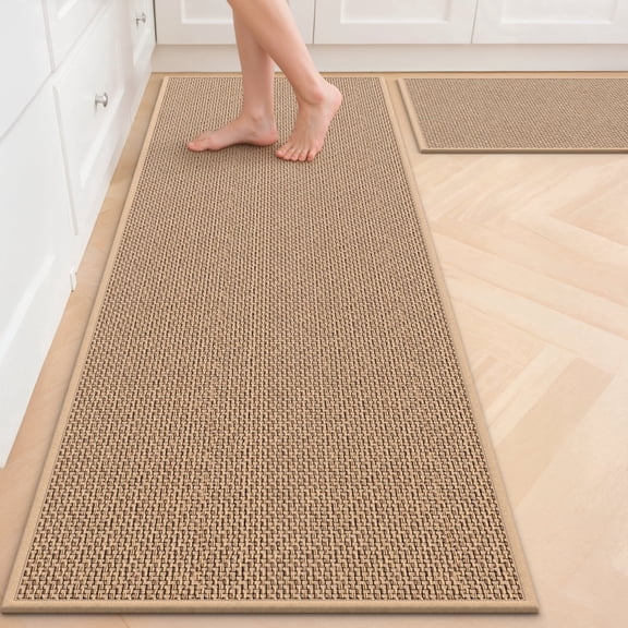 GALMAXS7 Kitchen Rugs and Mats 2 Piece Non Skid Kitchen Mats Washable Kitchen Floor Mats 20"x32"+20"x59",Beige
