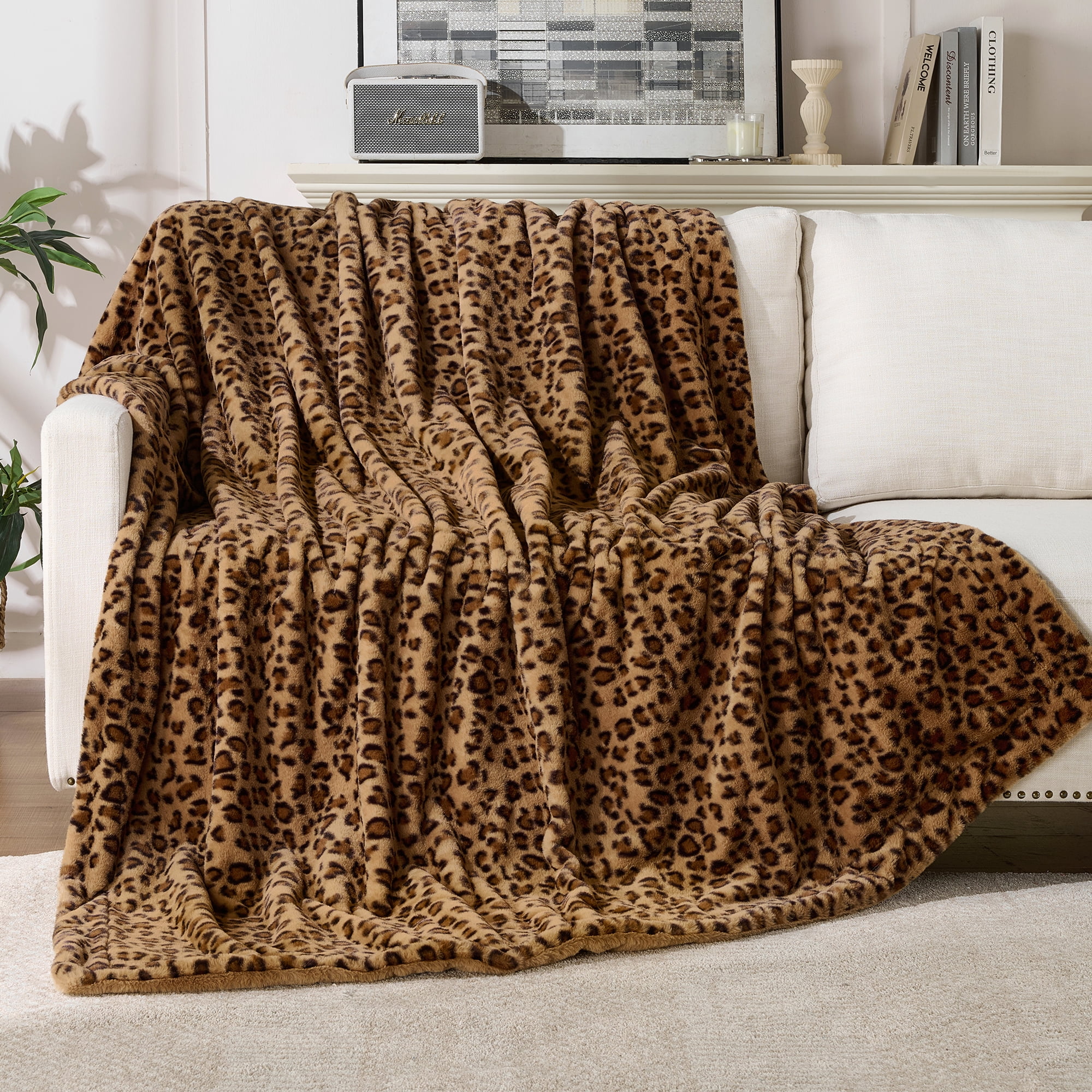 GALMAXS7 Leopard Print Throw Blanket Soft Cozy Fluffy Plush Cheetah Print Blanket for Home Decor,60"x80",Brown