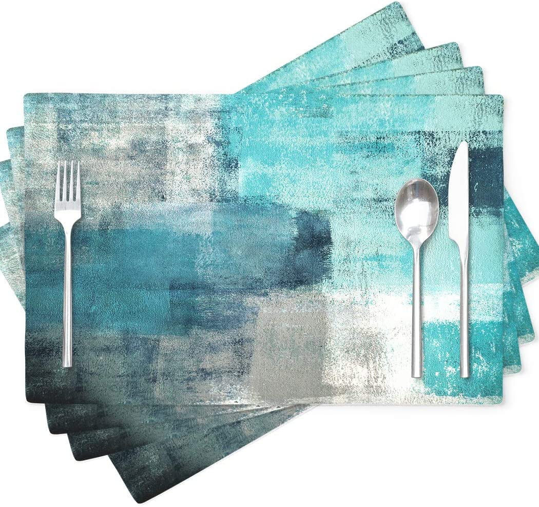 GALMAXS7 Modern Art Placemats, Turquoise and Grey Abstract Art Painting
