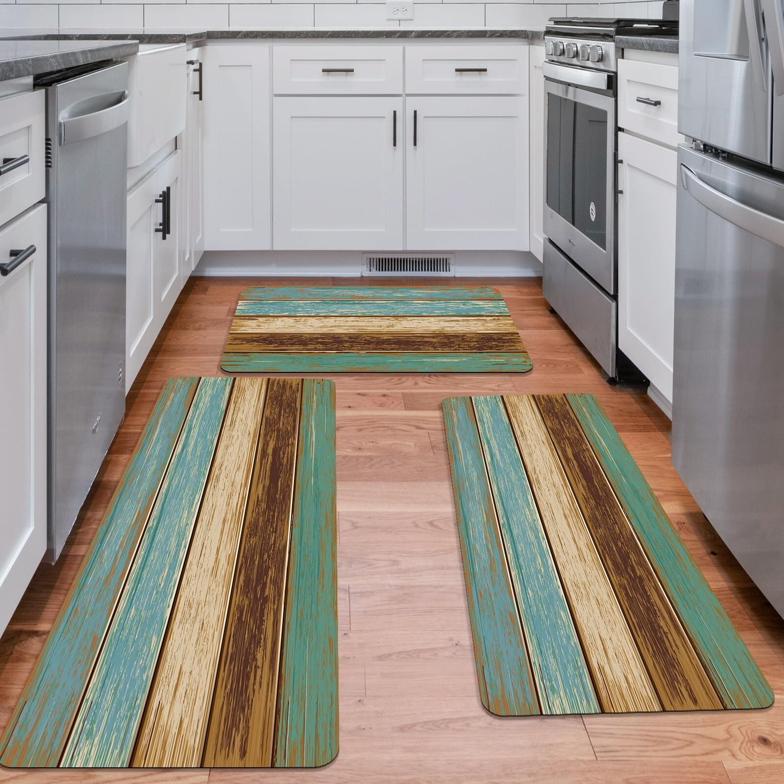 GALMAXS7 Rugs Sets of 3 Non Slip Washable Rubber Kitchen Mats for Floor