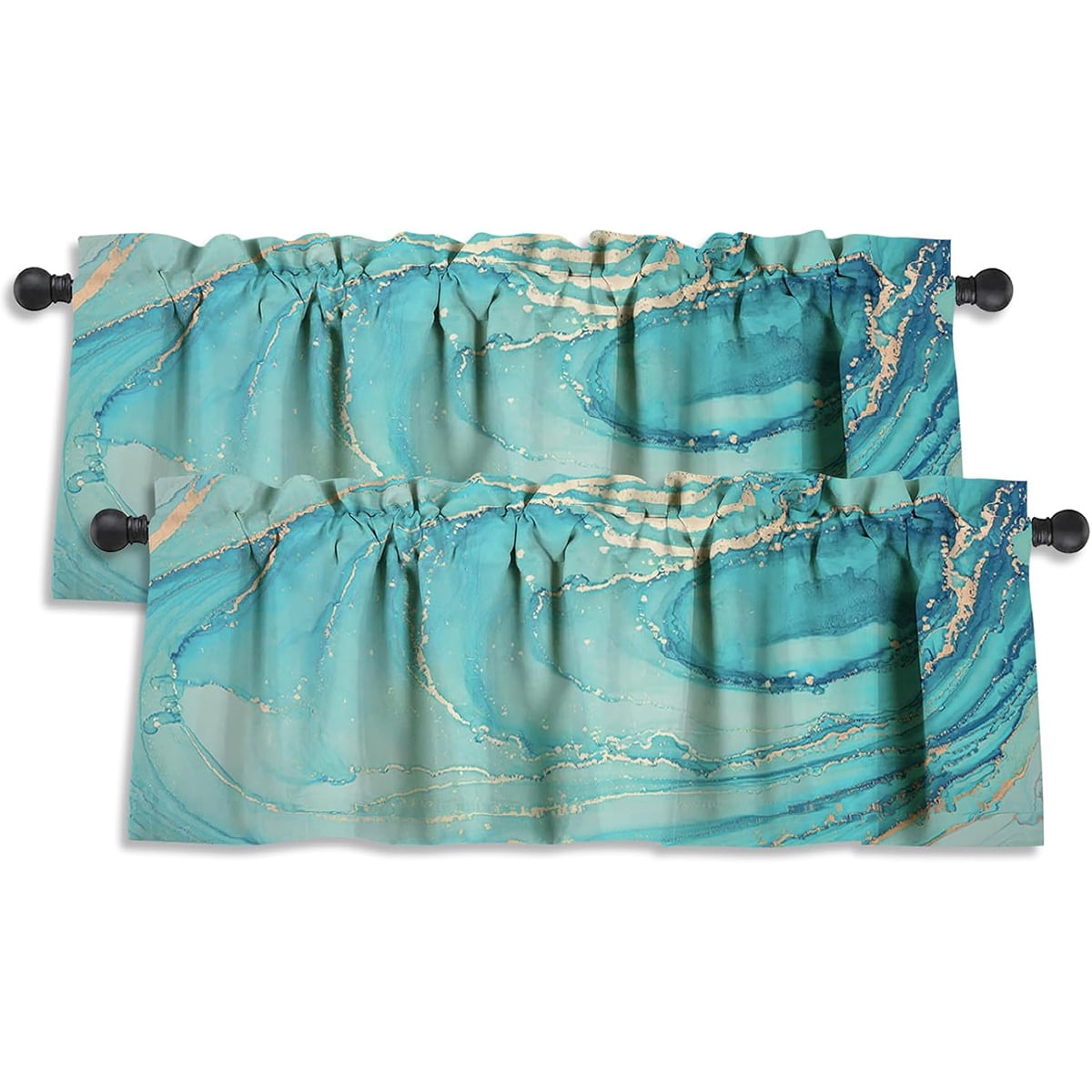 GALMAXS7 Teal Kitchen Curtains Abstract Art Valances for Windows Blackout Window Treatment