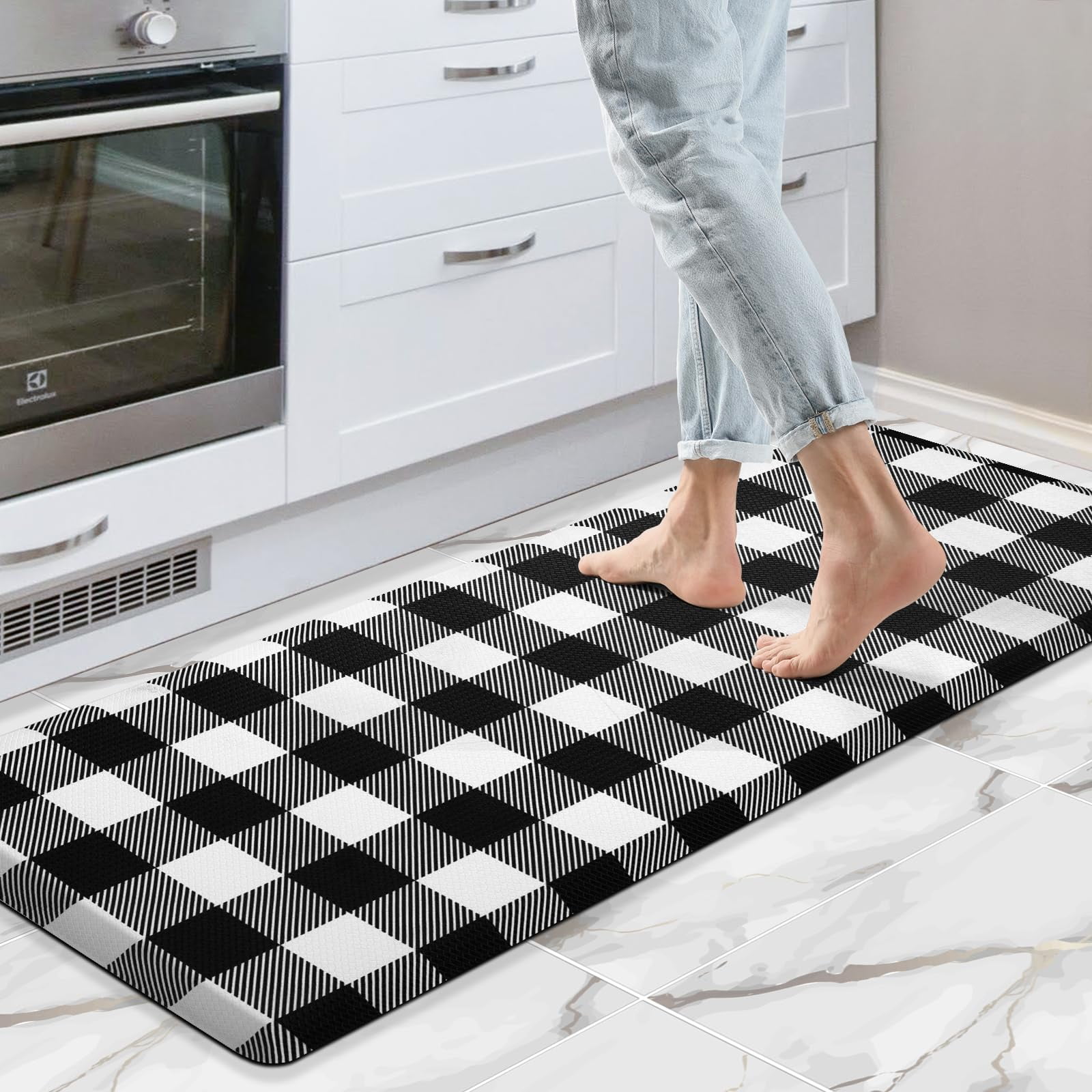 GALMAXS7 Thick Anti Fatigue Kitchen Rug Black & White Kitchen Mat for