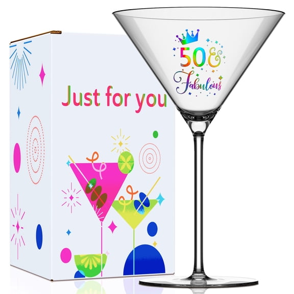 GALOFAY 50th Birthday Martini Glasses Gifts, Personalized Cocktail Glass Set for Women, Gift Package for 50 Years Old Woman