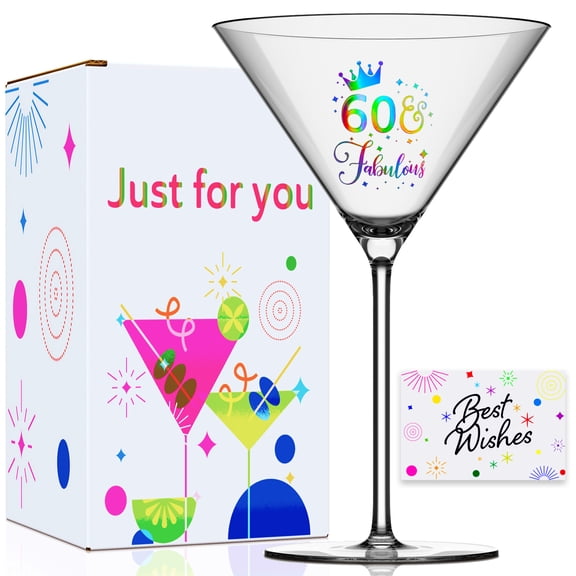 GALOFAY 60th Birthday Martini Glasses Gifts, Personalized Cocktail Glass Set for Women, Gift Package for 60 Years Old Woman