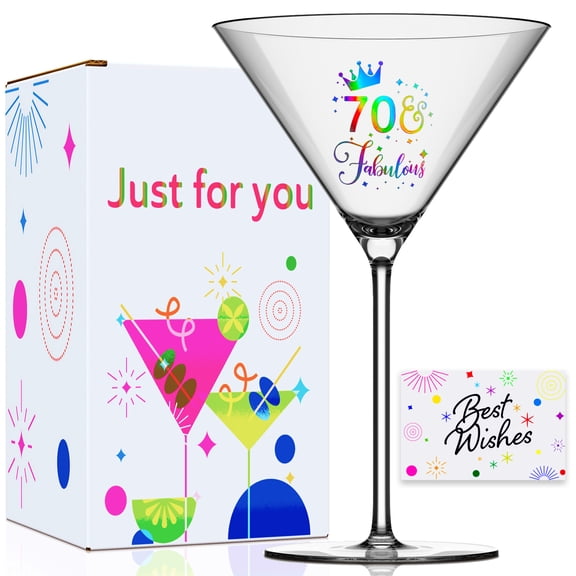 GALOFAY 70th Birthday Martini Glasses Gifts, Personalized Cocktail Glass Set for Women, Gift Package for 70 Years Old Woman