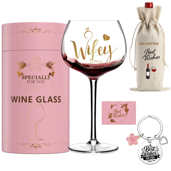 GALOFAY Bridal Shower Gifts Glass, Personalized Art Words Print Gold 'Wifey' Wine Glass Gift for Bride to be Bachelorette, Wedding, Bridal, Engagement Gifts for Brides