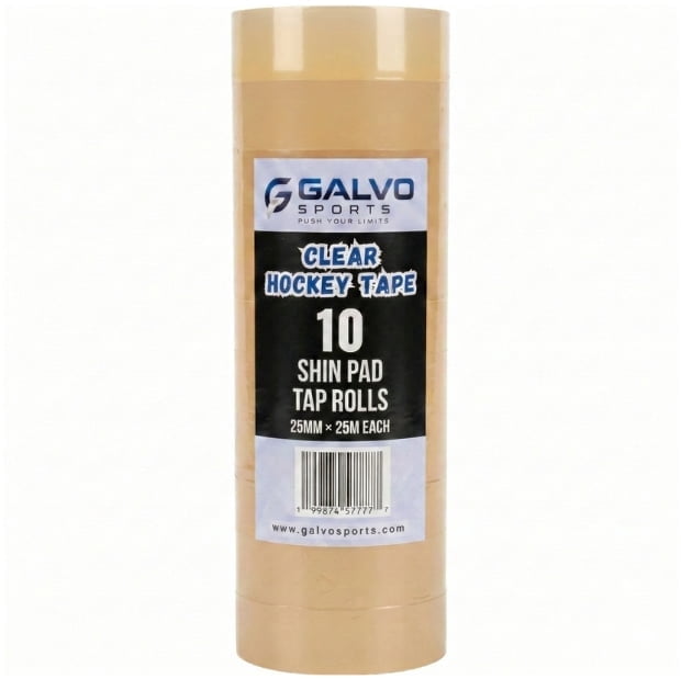 GALVO Sports Clear Hockey Tape, 10 Pack, 25mm x 25m, Strong Adhesive Shin Pad & Stick Tape