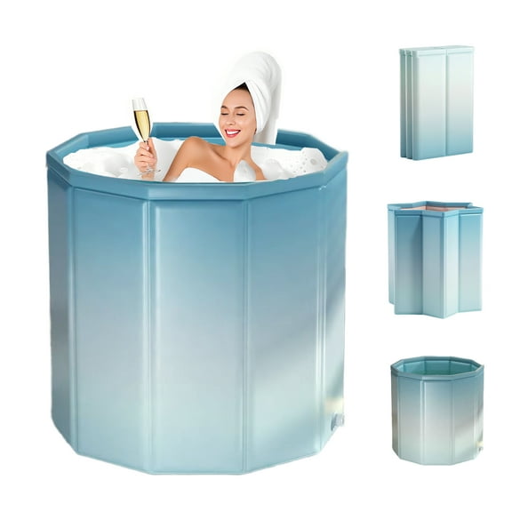GAMBE  31.5"Upgraded Foldable Adult Bathtub, Portable Hot Ice Bath Tub, Soaking Spa,Blue
