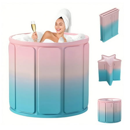 GAMBE 31.5"Upgraded Foldable Adult Bathtub, Portable Hot Ice Bath Tub, Soaking Spa,Pink