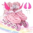 thumbnail image 1 of GAMBE Teen Inline Skates with Illuminating Wheels ,4-Size Adjustable Roller Skates for Women Adult(Pink,M), 1 of 10