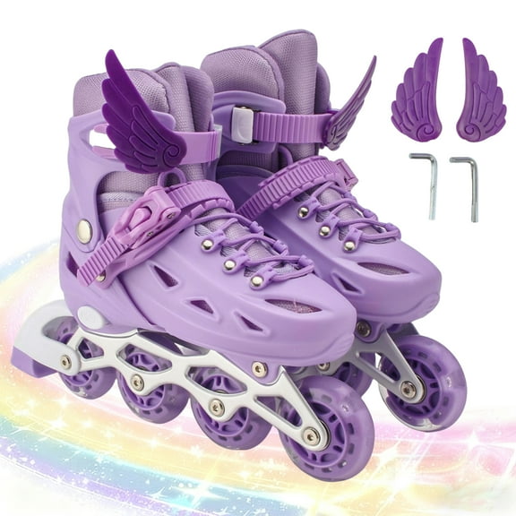 GAMBE Teen Inline Skates with Illuminating Wheels ,4-Size Adjustable Roller Skates for Women Adult(Purple,M)