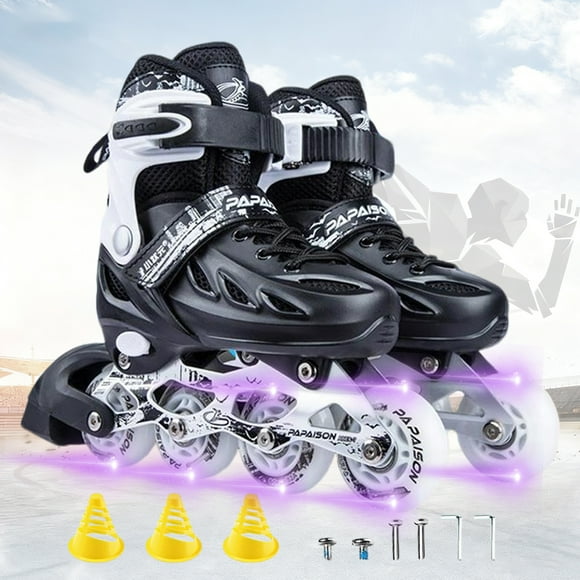 GAMBE Adjustable Size Inline Skates for Women Men, Light up Roller Skates (Black,L)