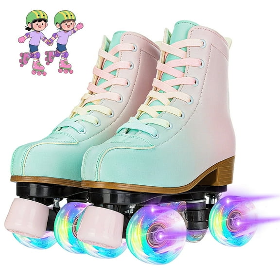 GAMBE Kids Teen Roller Skates, Light-up Wheels Double-Row Quad Skates,Youth 4