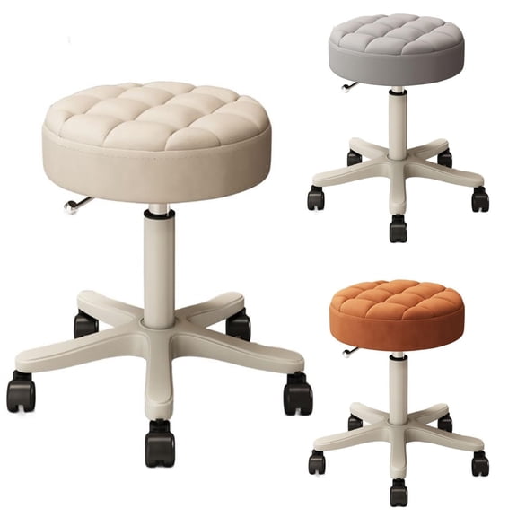 GAMBE Modern Vanity Stool PU Leather Swivel Vanity Chair, Adjustable Height,for Home Makeup Room,Off-white