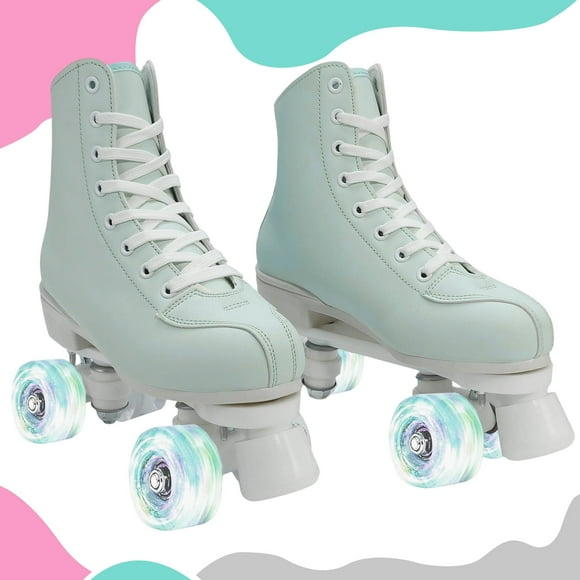 GAMBE Roller Skates for Women Men, Adult Teen Light-up Double-Row Quad Skates(Green, Women 7/Men 6)