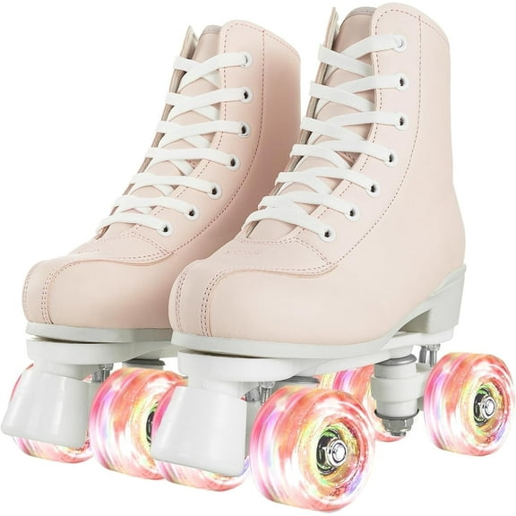 GAMBE Roller Skate, Adult Teen Classic High Top Roller Skates with Light up Wheels Pink, Size 6