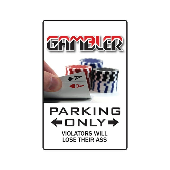 GAMBLER Aluminum Sign parking cards gambling las vegas 21 poker craps gamble | Indoor/Outdoor | 24" Tall