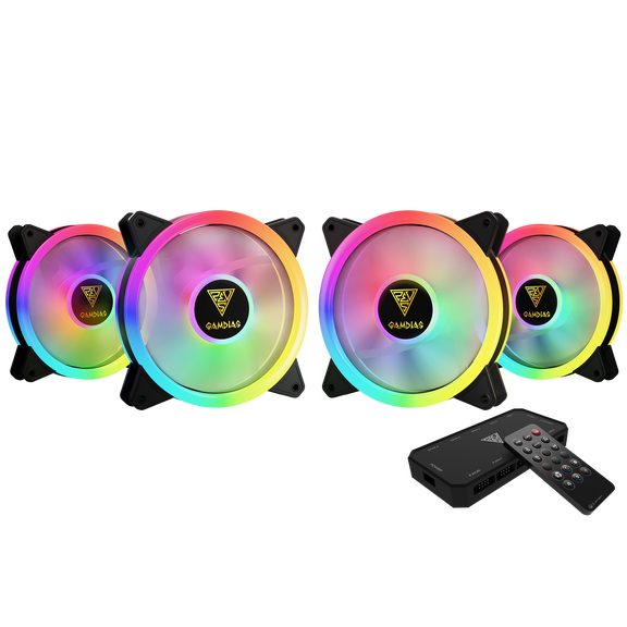 GAMDIAS AEOLUS M2-1204R 120MM RGB 4 in 1 Fan Pack with Controller and Remote Four Fan